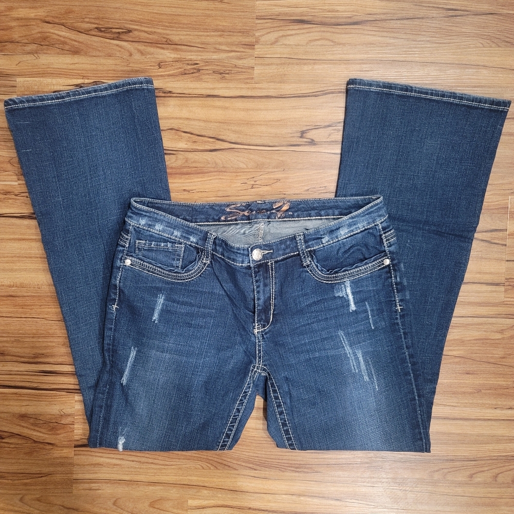 Seven7 Boot Distressed Blue Denim Fashion Jeans